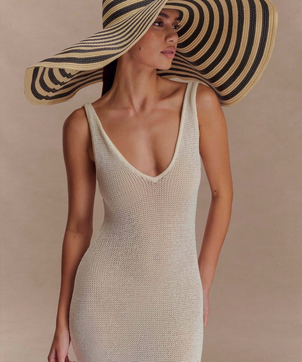 Cecil Straw Maxi Hat - Black And Neutral Stripe