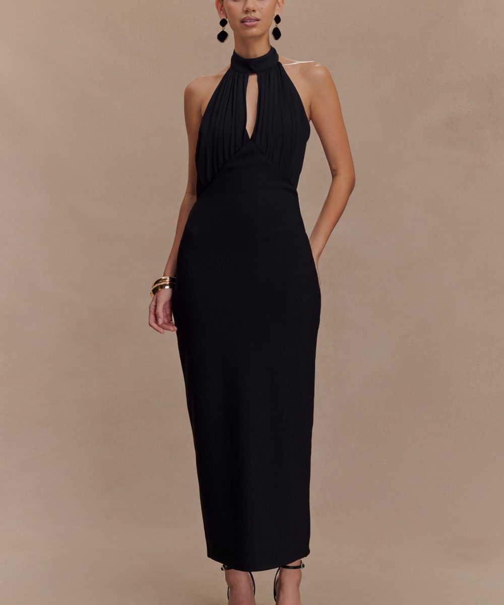 Mierah Halter Midi Dress - Black