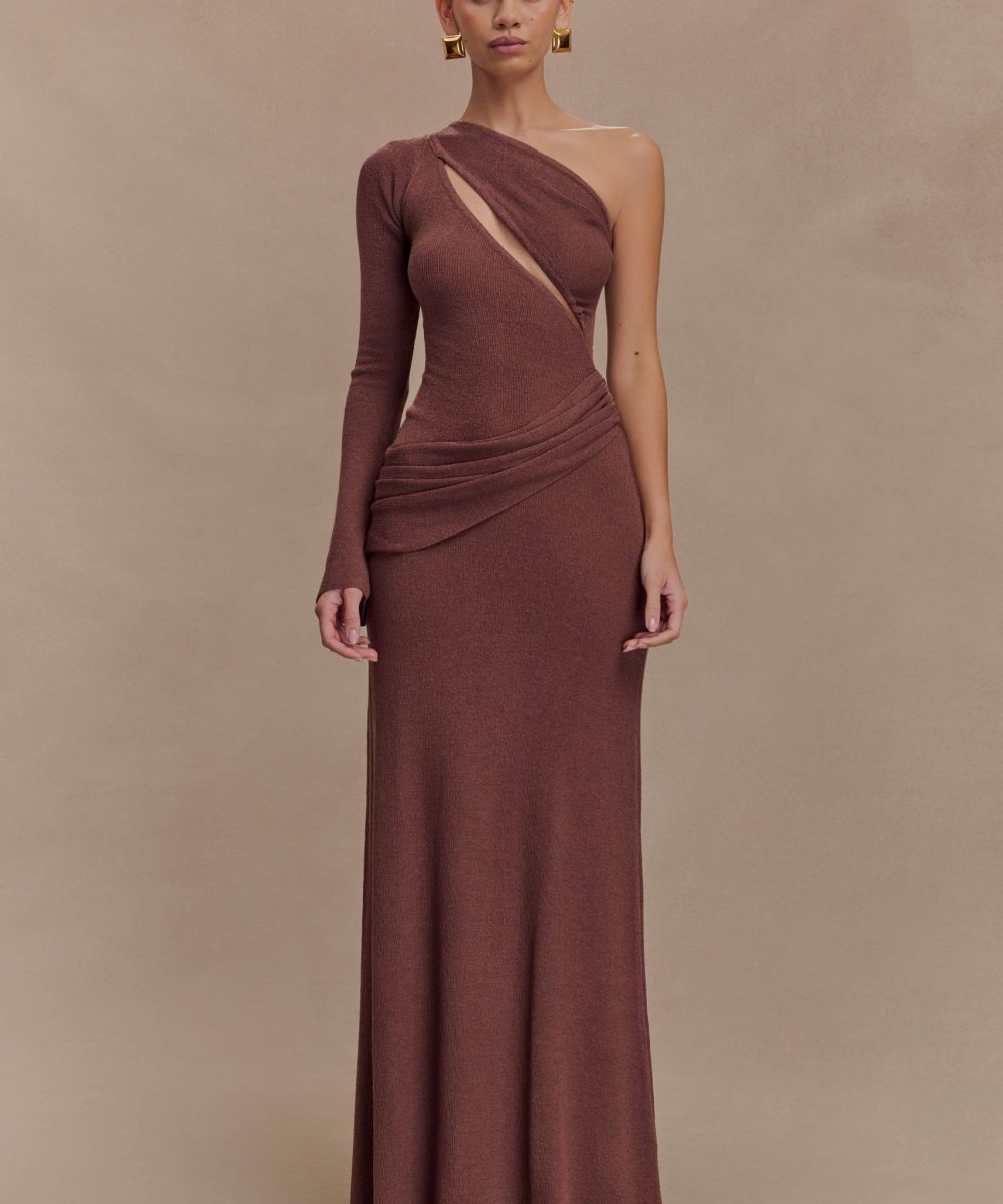 Alexius One Shoulder Knit Maxi Dress - Nutmeg