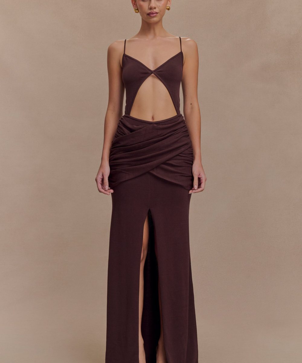 Reama Wrap Over Knit Maxi Dress - Chocolate