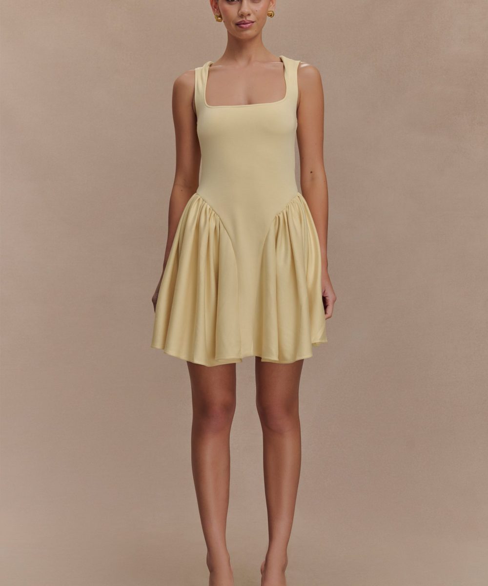 Sharon Scuba Jersey Mini Dress - Pastel Lemon