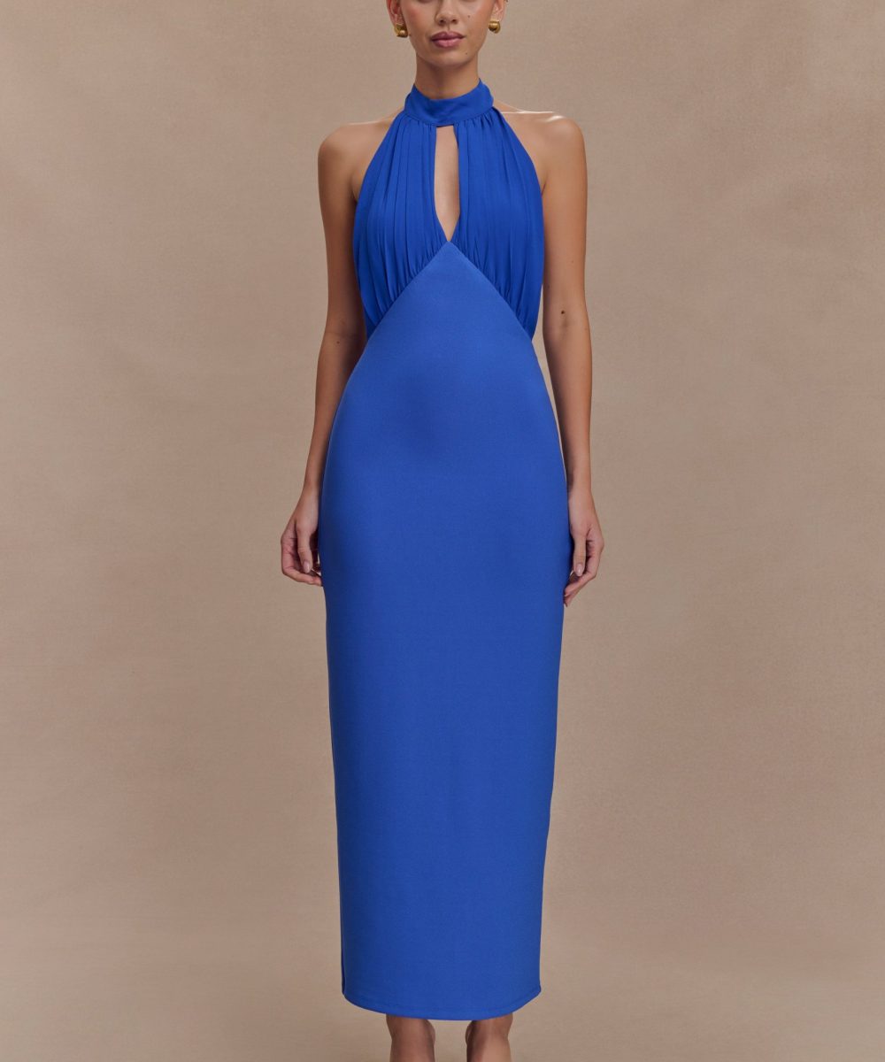 Mierah Halter Midi Dress - Cobalt Blue