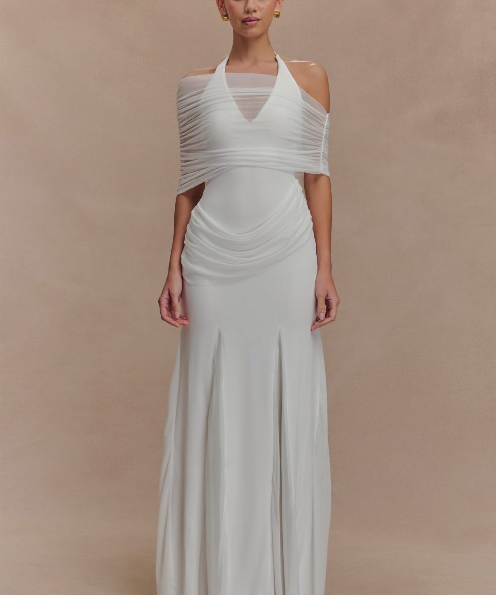 Gabrielle Slinky And Mesh Maxi Dress - White