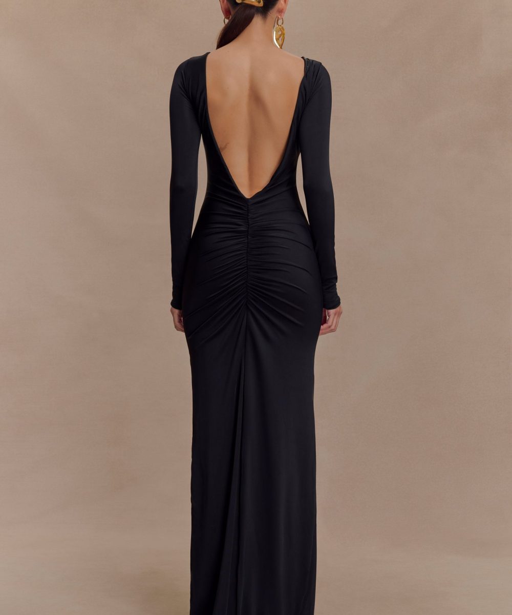 Louisa Long Sleeve Slinky Maxi Dress - Black