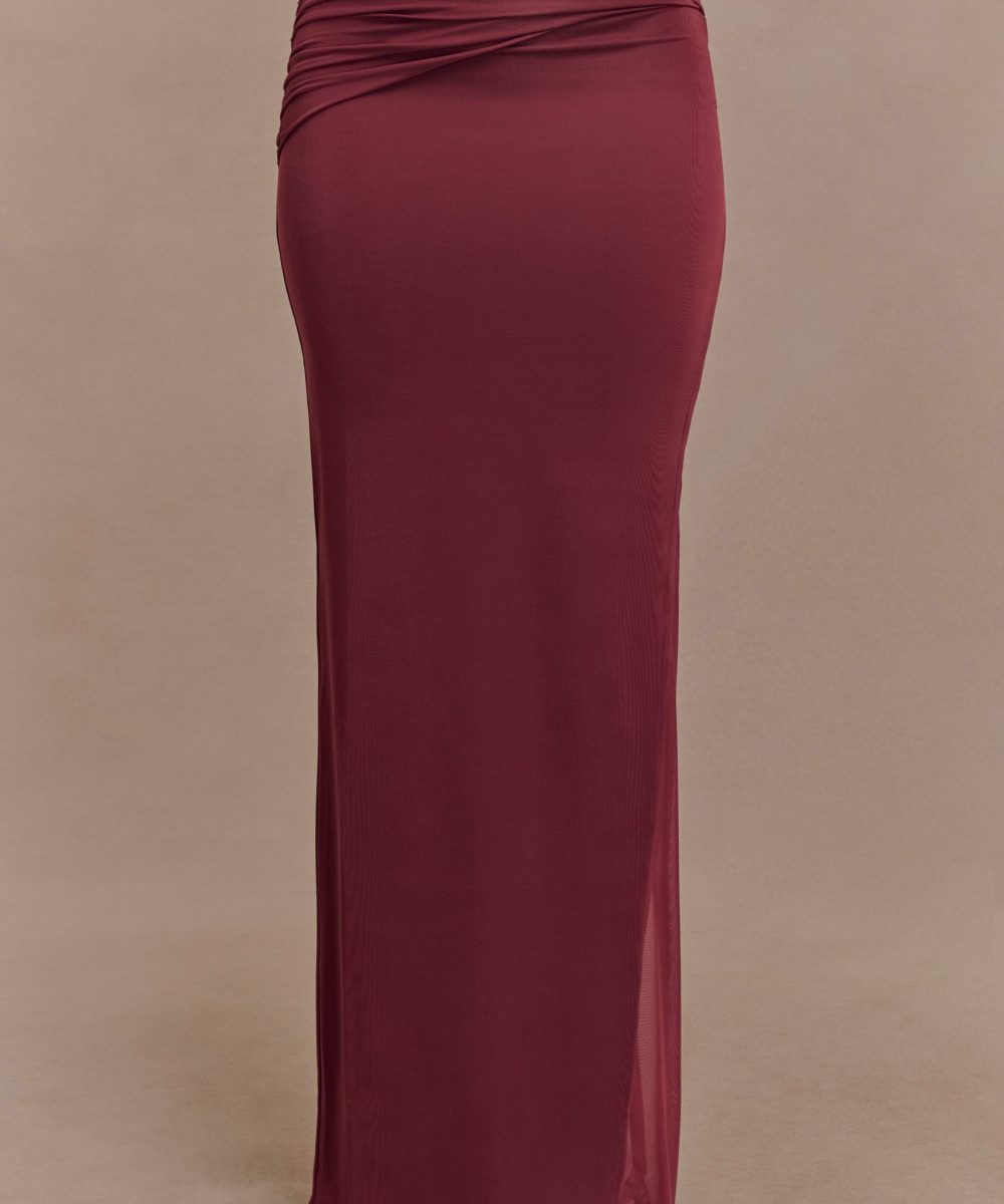 Judy Slinky And Mesh Maxi Skirt - Wine