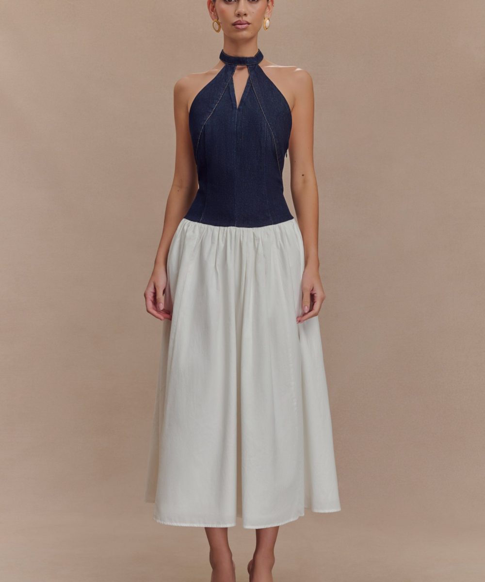 Ashwin Denim Cotton Midi Dress - Indigo Blue