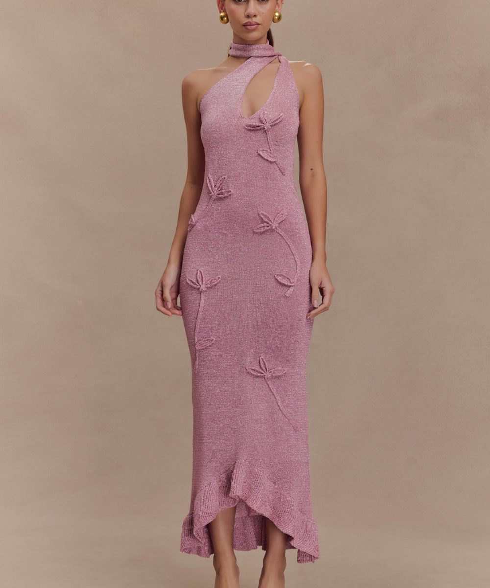 Celestino Floral Metallic Knit Maxi Dress - Pink