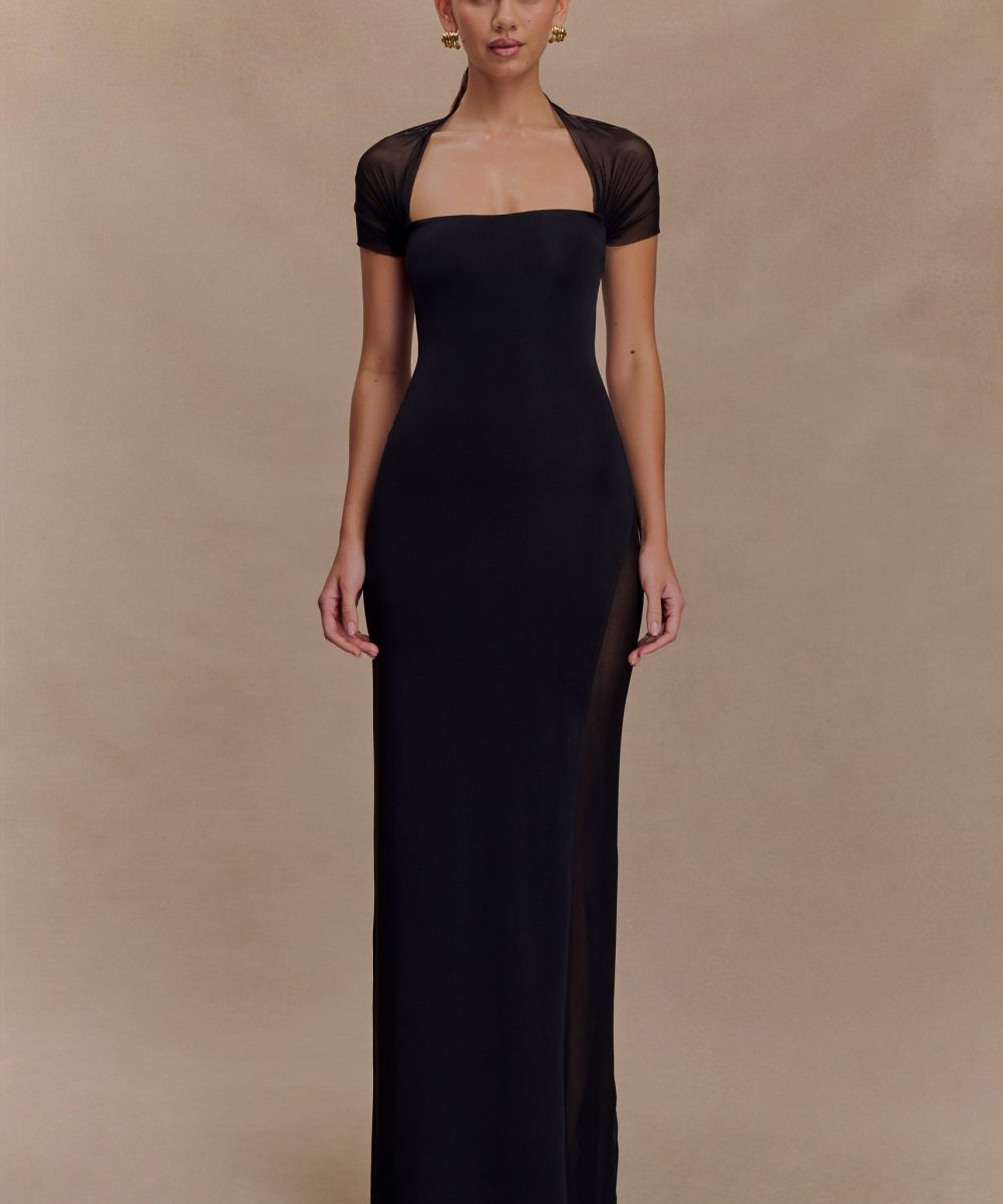 Wyatt Slinky And Mesh Maxi Dress - Black