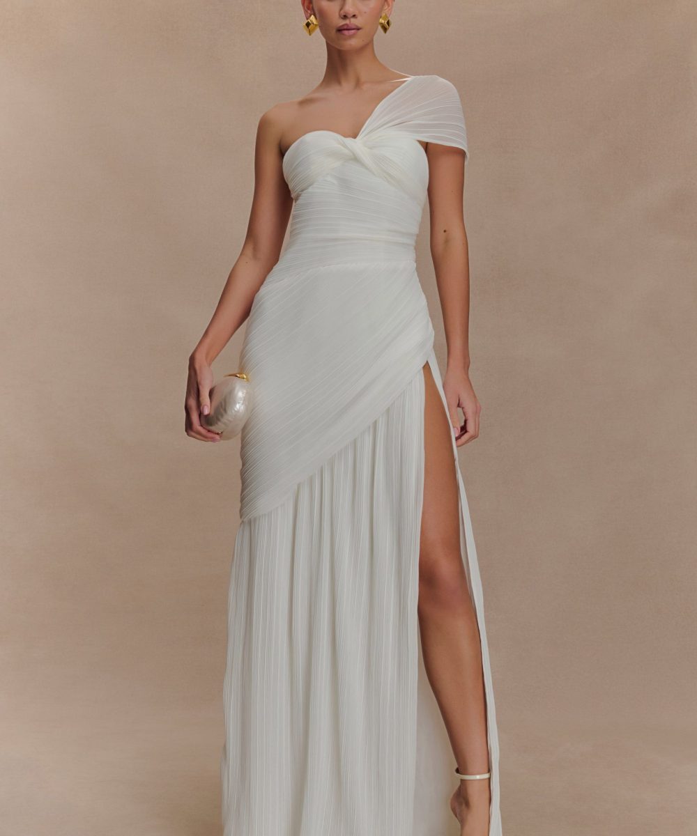 Tamara Shirred Chiffon Midi Dress - White
