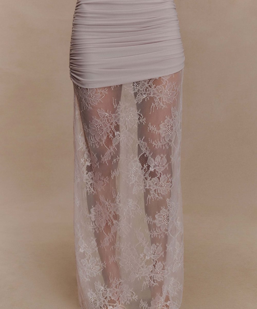 Guinevere Lace And Mesh Maxi Skirt - Lilac