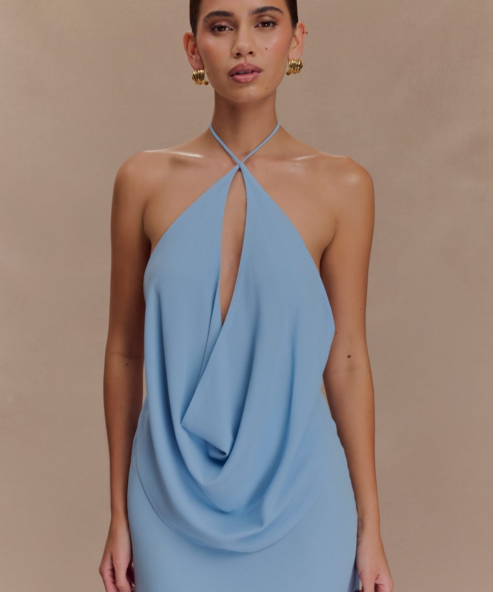 Katalina Chiffon Cowl Halter Top - Sky Blue