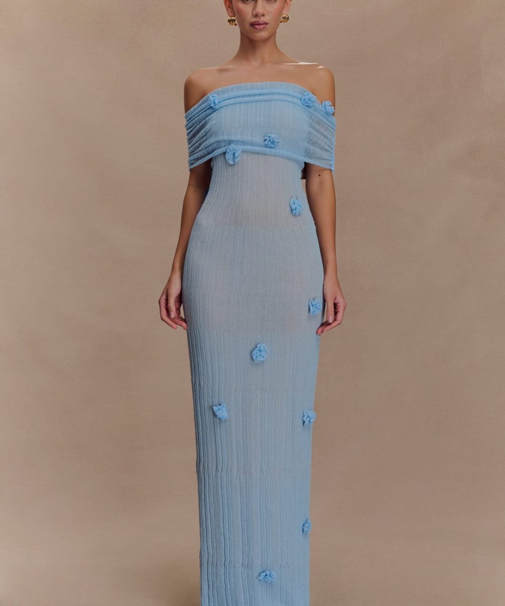 Brynn Orchid Knit Maxi Dress - Baby Blue