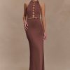 Albion Beaded Slinky Maxi Dress - Chocolate