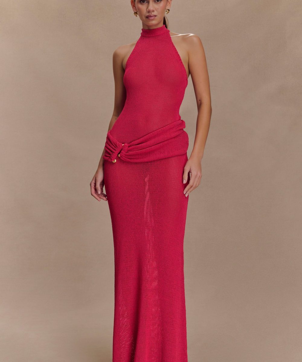 Reece Halter Knit Maxi Dress - Dragonfruit