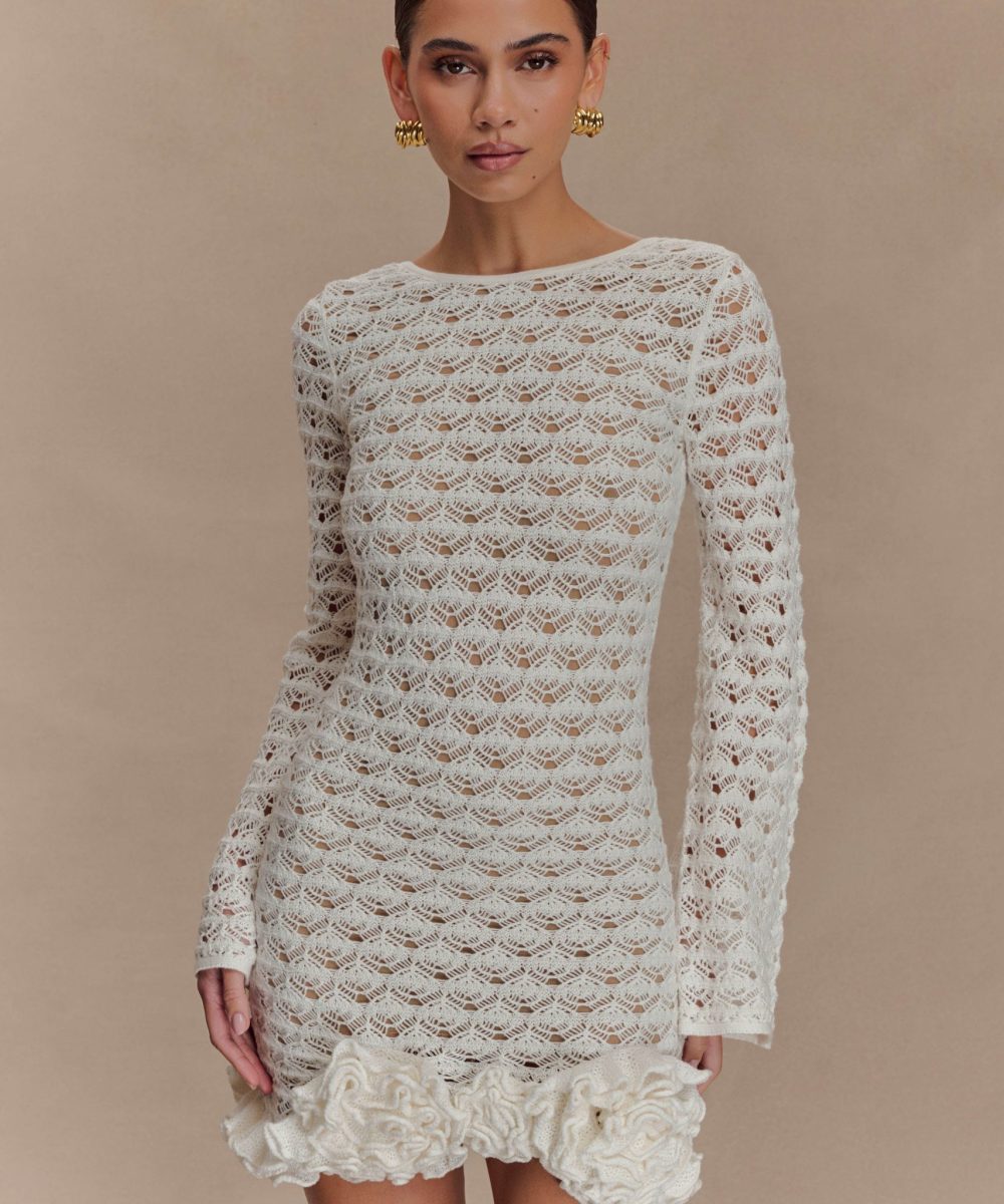 Aileen Ruffle Crochet Mini Dress - Ivory