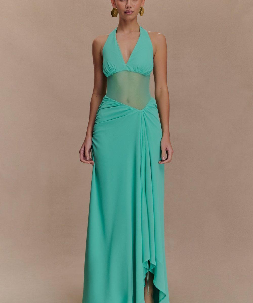 Jonna Chiffon And Mesh Maxi Dress - Lagoon