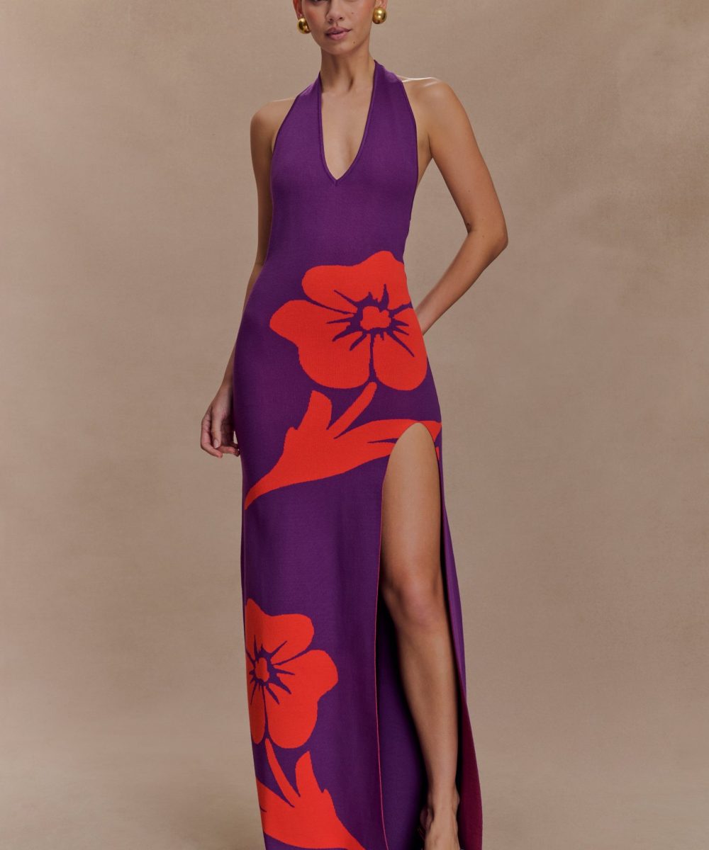 Stacy Knit Halter Maxi Dress - Purple/Red