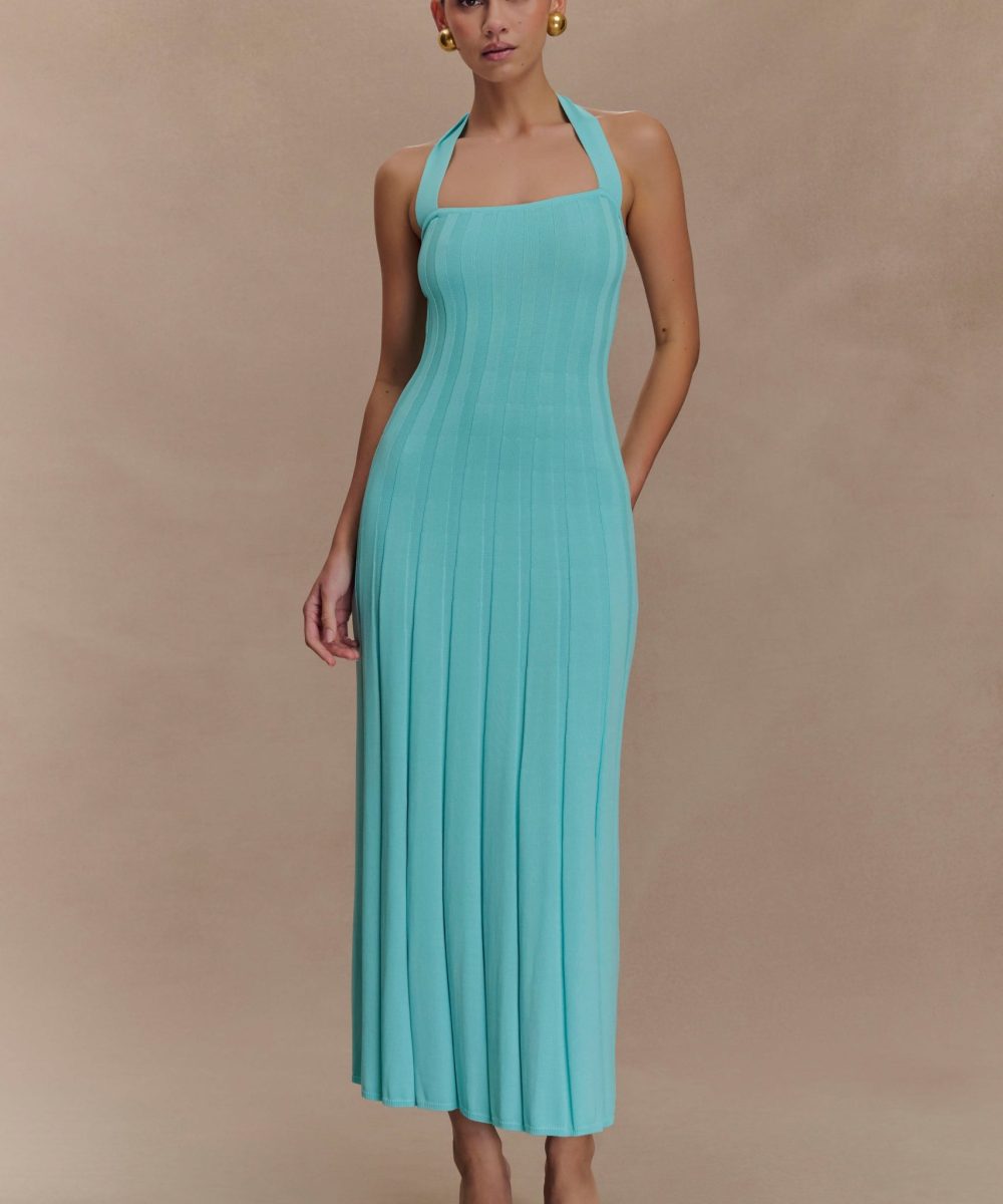 Jacqui Halter Knit Midi Dress - Cyan Blue