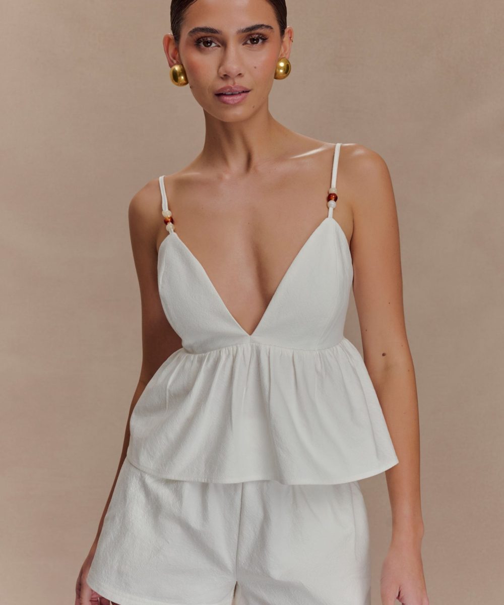 Janayia Cotton Beaded Top - White