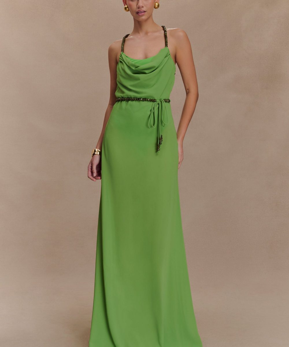 Elaine Chiffon Beaded Maxi Dress - Green