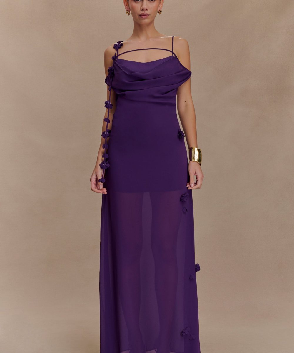 Rosalie Floral Chiffon Maxi Dress - Purple