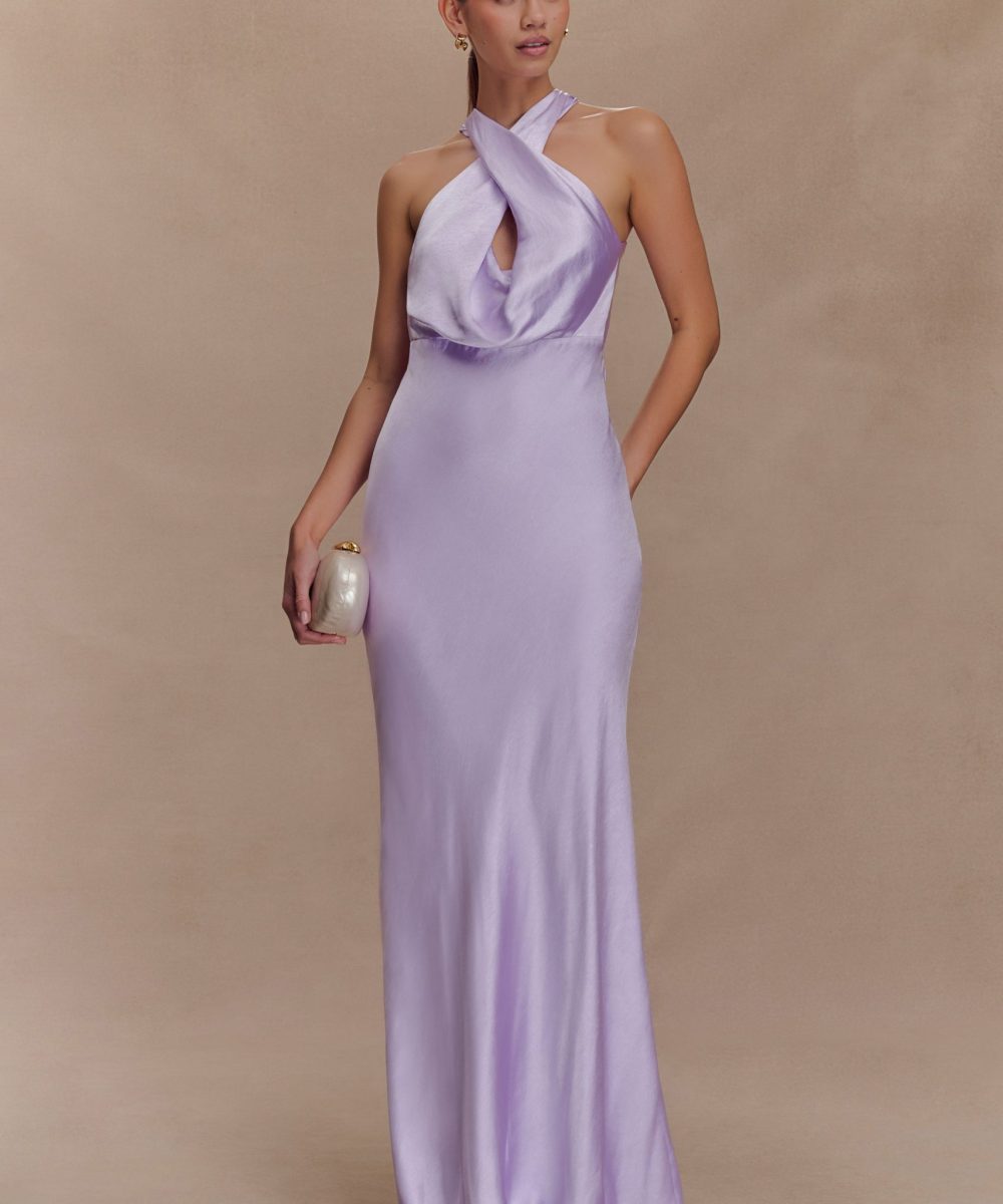 Phyllis Satin Halter Maxi Dress - Lilac
