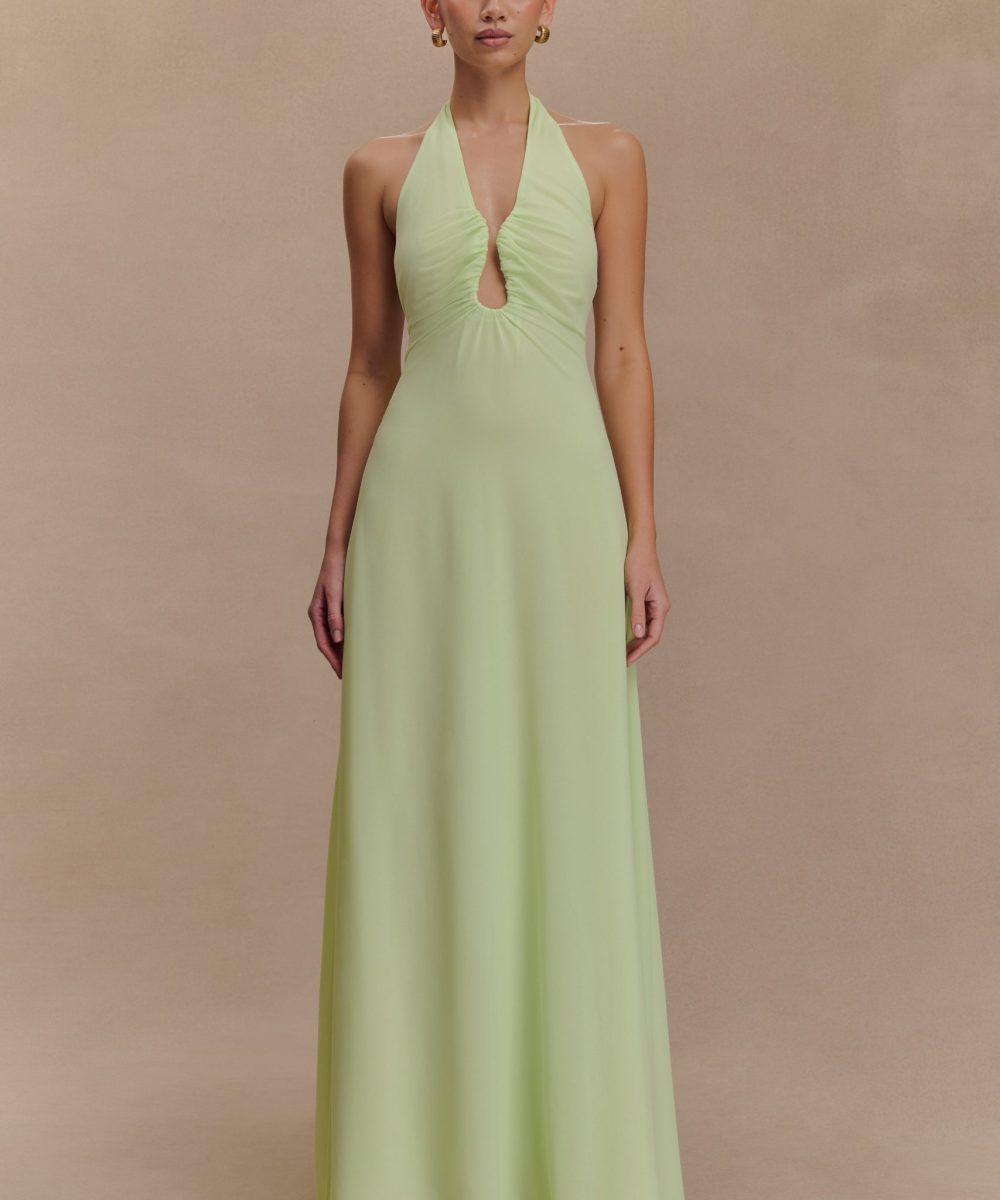Malakhai Chiffon Halter Maxi Dress - Pastel Green