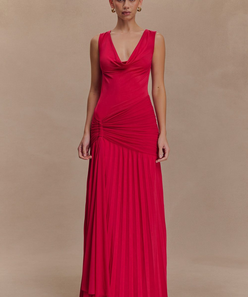 Dania Cowl Neck Slinky Maxi Dress - Fuchsia Pink