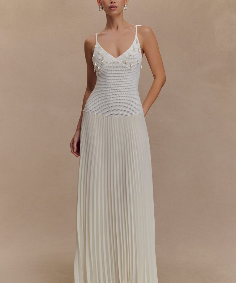 Catherine Crochet Pearl Maxi Dress - White