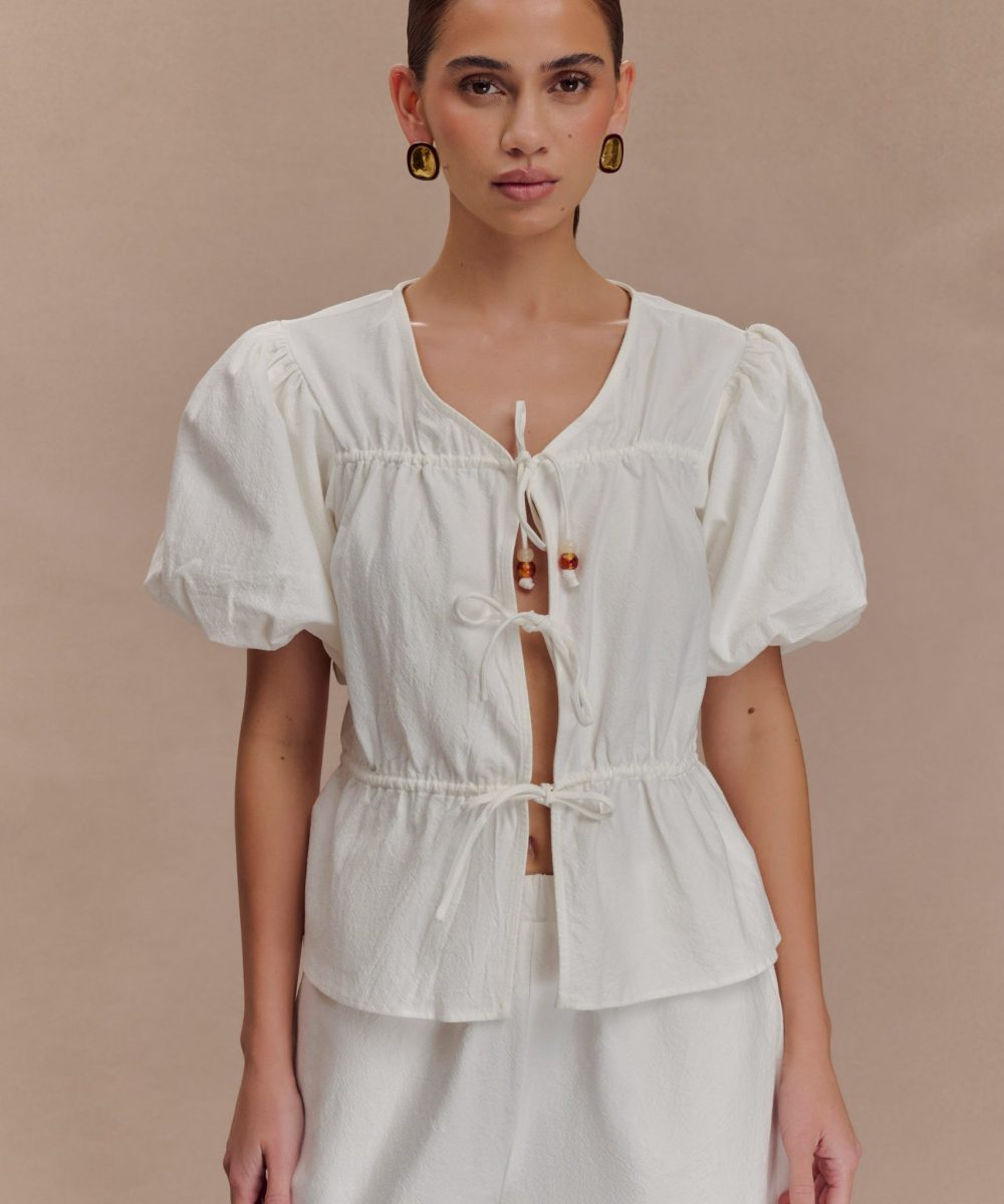 Emilie Puff Sleeve Cotton Top - White
