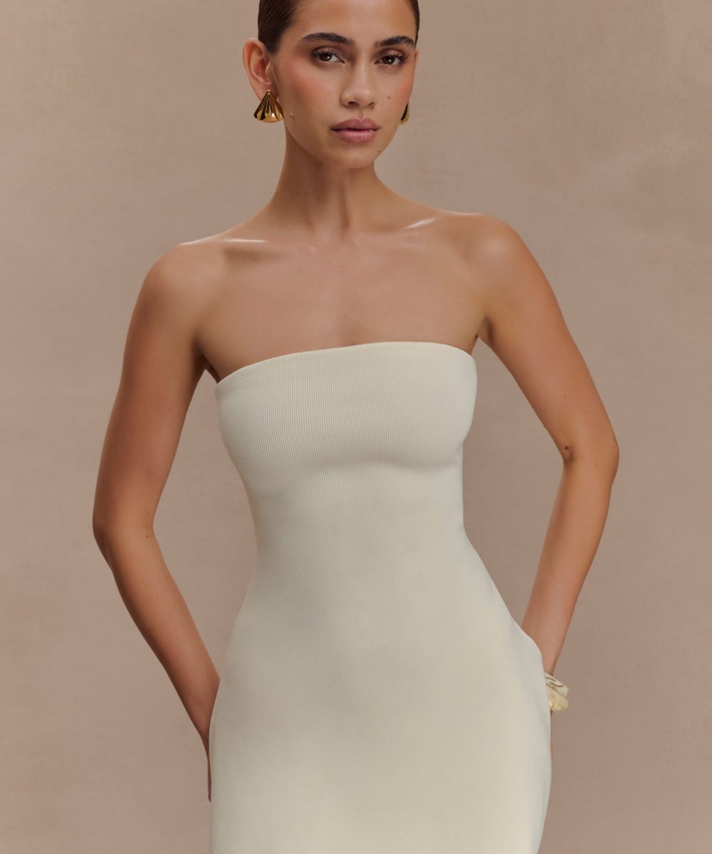 Anette Bandage Knit Strapless Top - Ivory