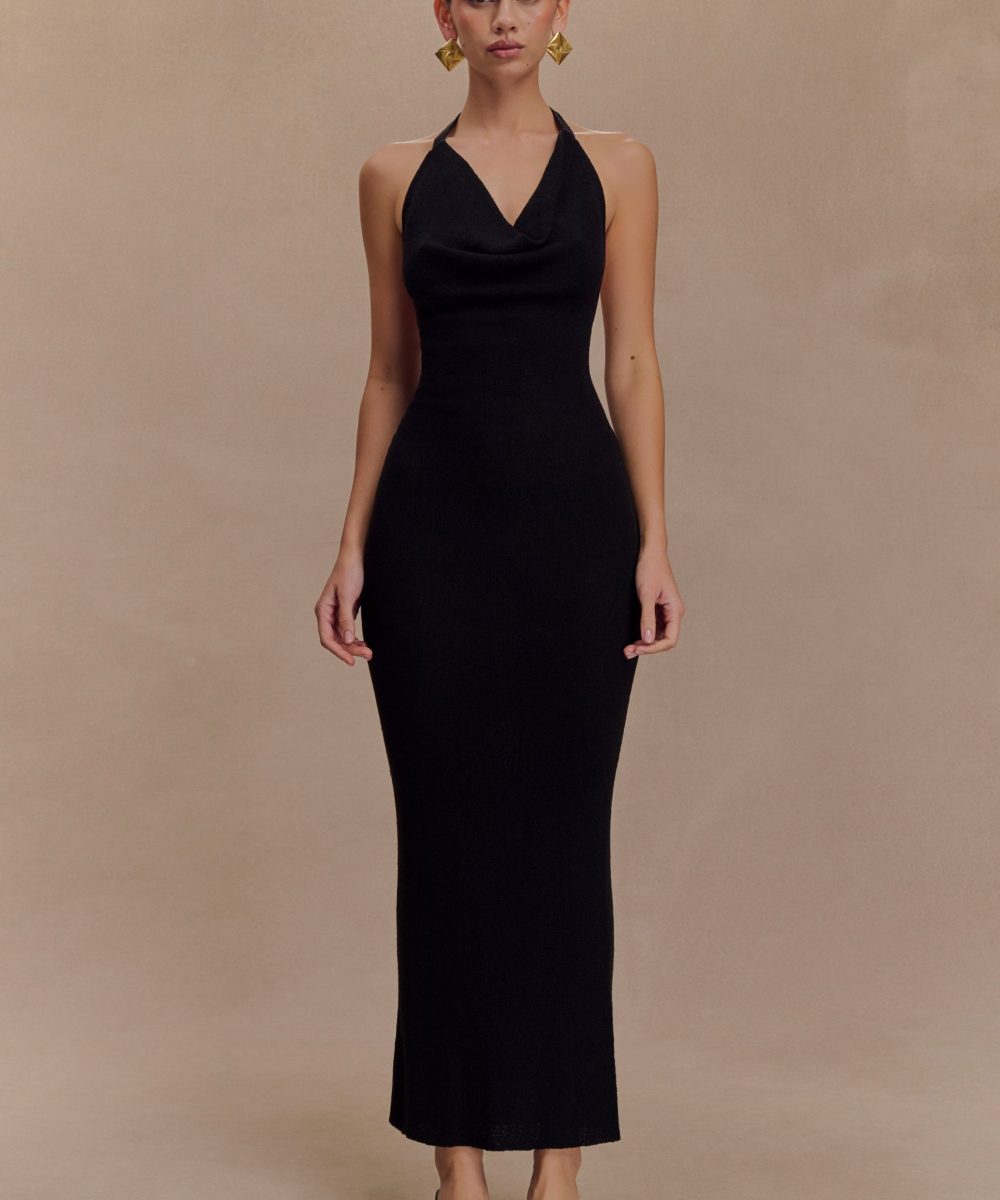 Ayella Cowl Knit Maxi Dress - Black