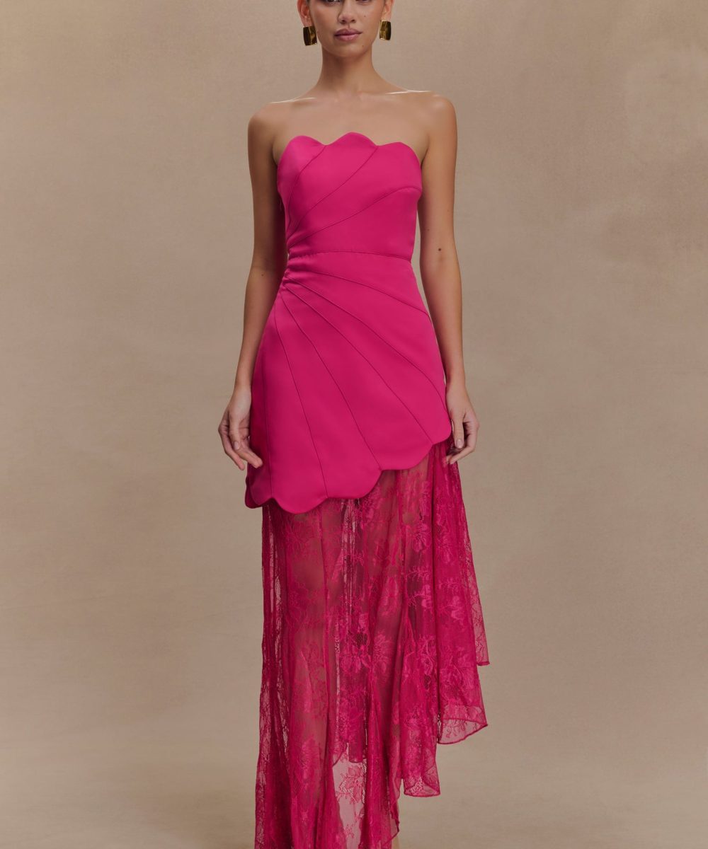 Aleena Satin And Lace Maxi Dress - Dragonfruit