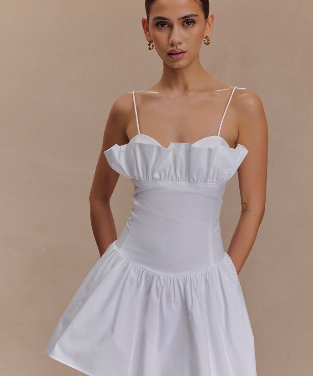 Janis Cotton Frill Mini Dress - White