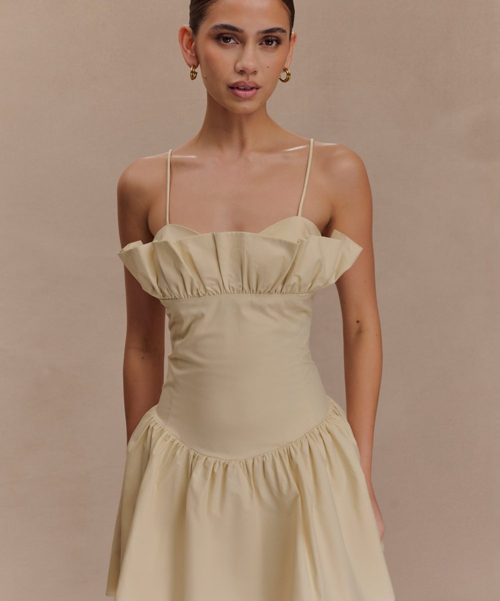 Janis Cotton Frill Mini Dress - Nude