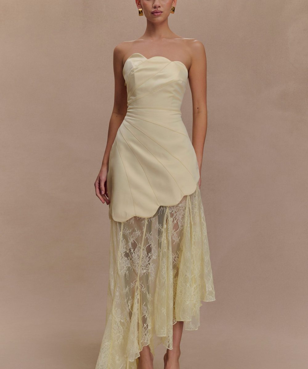 Aleena Satin And Lace Maxi Dress - Lemon