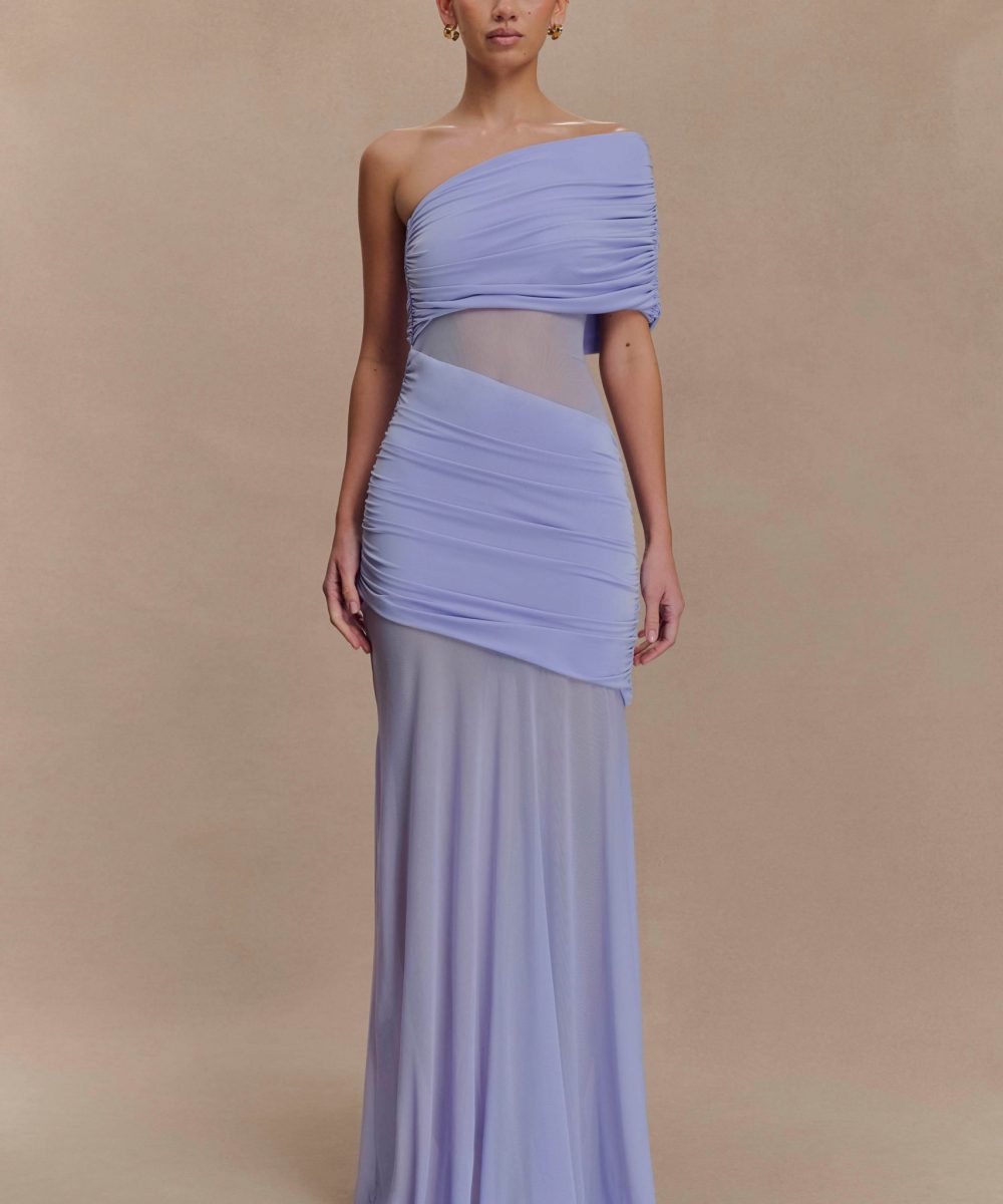 Dallas One Shoulder Mesh Maxi Dress - Lavender