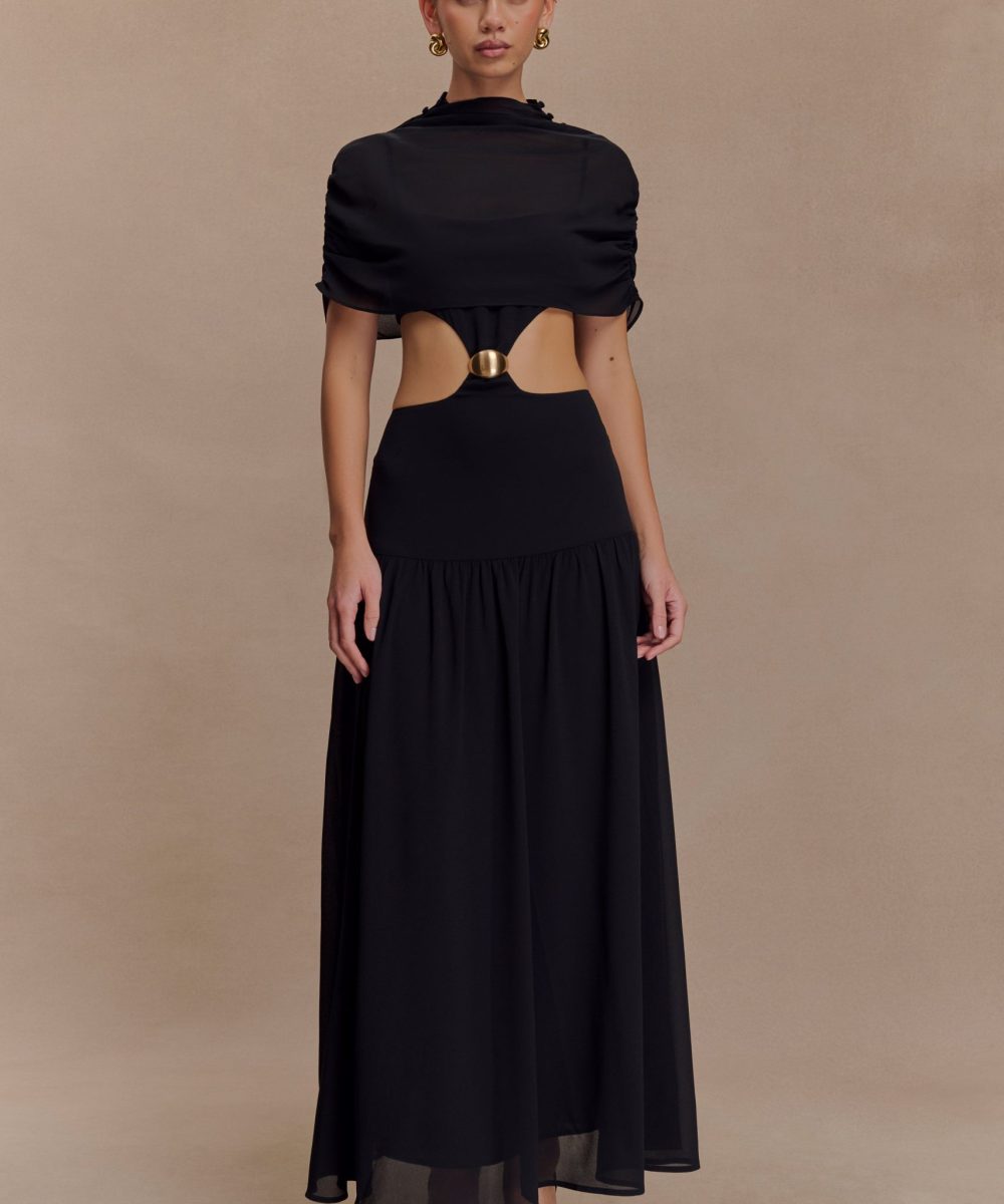 Georgina Chiffon Midi Dress - Black