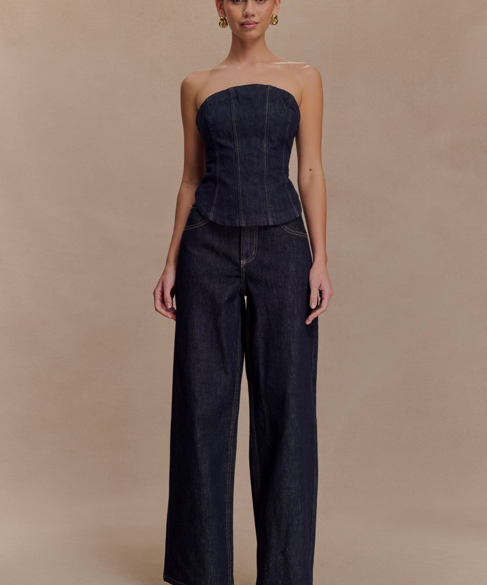 Monte Strapless Denim Corset - Washed Indigo Blue