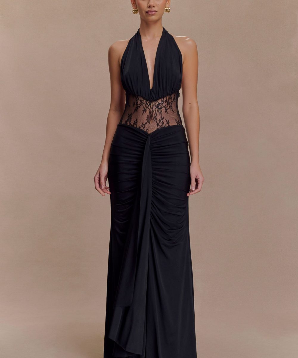 Bonnie Slinky And Lace Maxi Dress - Black