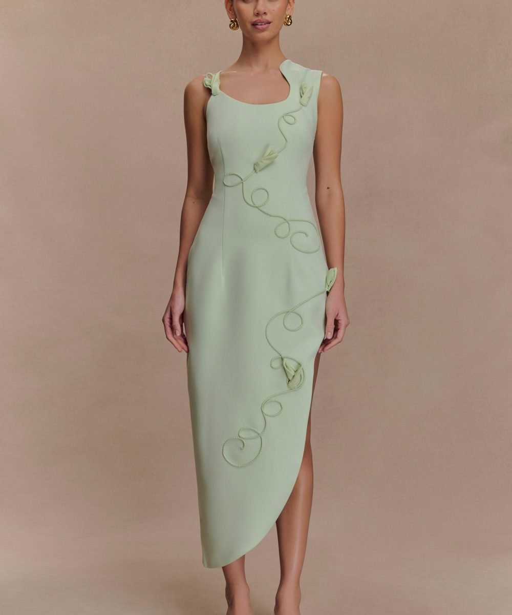 Virginia Suiting Embroidered Midi Dress - Sage