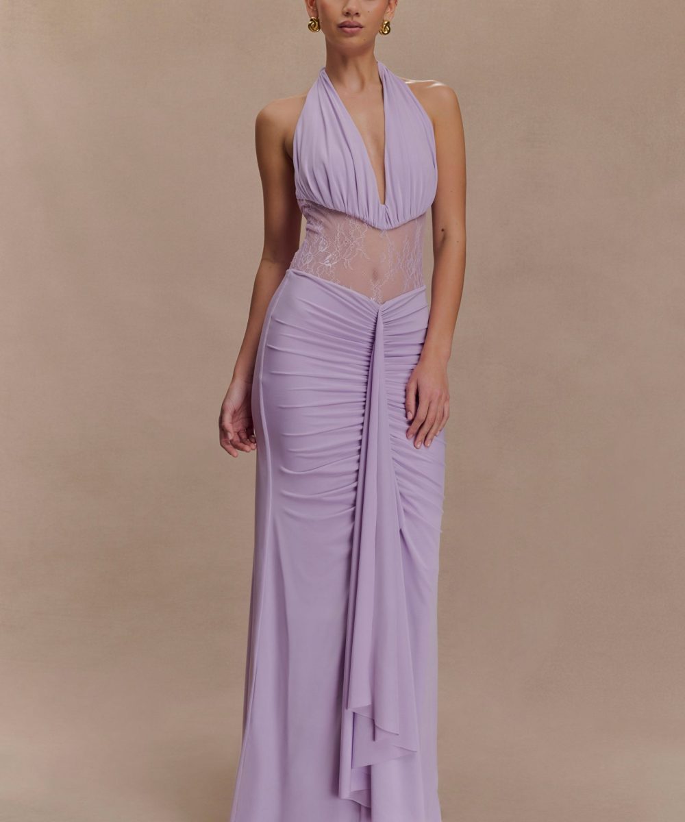Bonnie Slinky And Lace Maxi Dress - Lilac