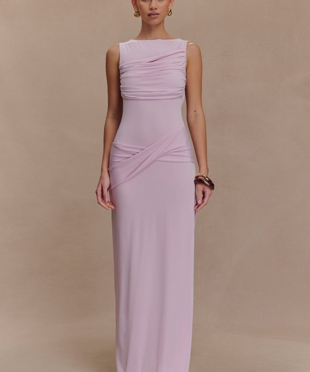 Henley Slinky Drape Maxi Dress - Baby Pink