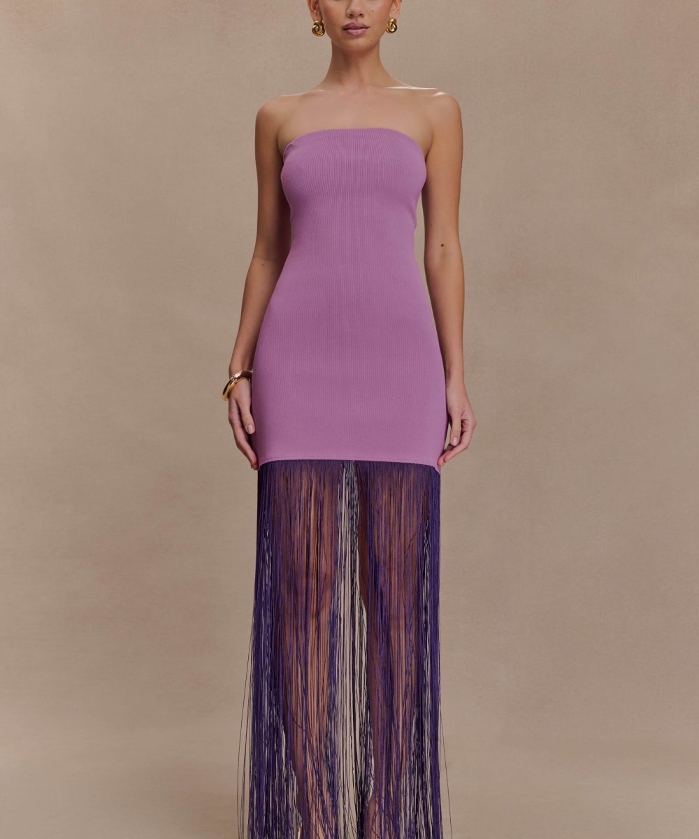Koah Fringe Bandage Knit Maxi Dress - Purple