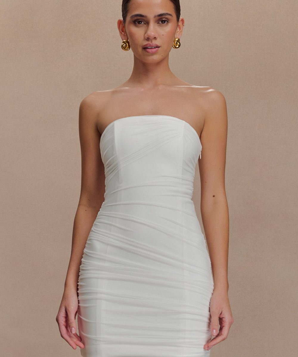 Jianna Strapless Mesh Mini Dress - White