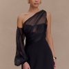 Effie Organza One Sleeve Mini Dress - Black