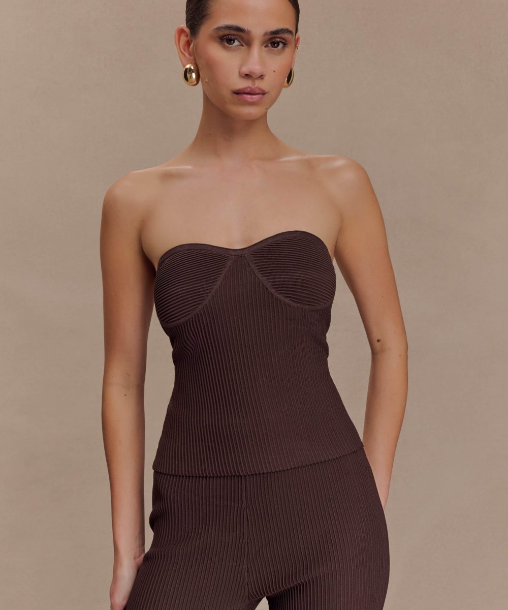 Elodie Strapless Cupped Knit Top - Chocolate