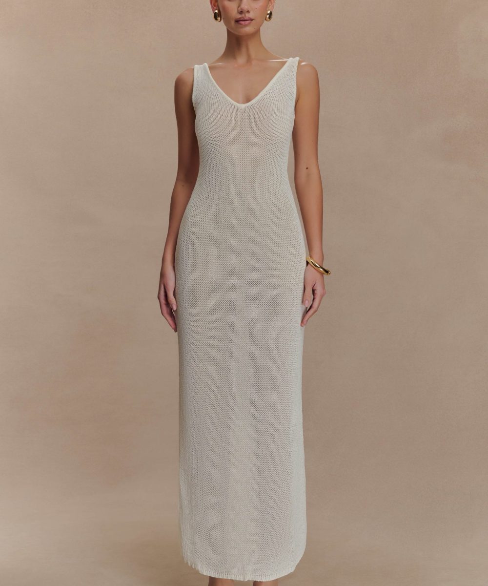Ari Tape Yarn Knit Maxi Dress - White