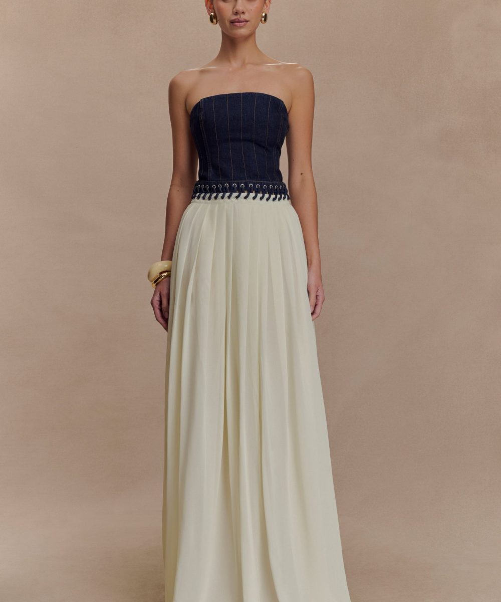 Suella Chiffon Denim Maxi Dress - Indigo Blue