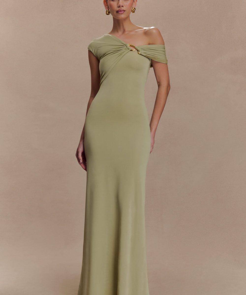 Ashford Asymmetrical Slinky Maxi Dress - Sage